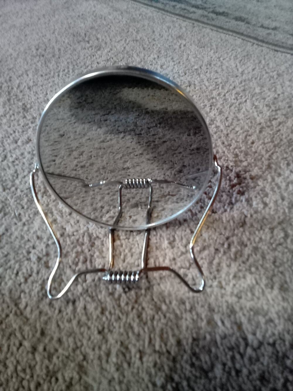 Vintage Vanity Mirror 2 Sided Folding Stand 5 1/4 Round MakeUp Or Shaving Mirror